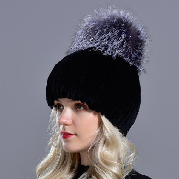 

Женские зимние меховые шапки Натуральный мех кролика рекс Помпон Вязаная Теплая Эластичная Модная Пушистая Толстая Уличная Настоящая Шапка из Натурального Меха
