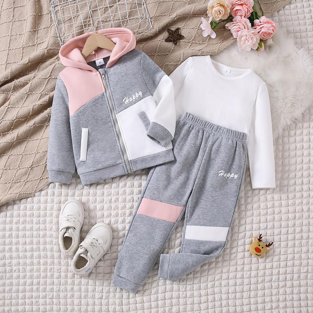 Осенне-зимний женский худи Трикотажный костюм из трех предметов Детский зимний костюм Женский худи с начесом Костюм Цельный Оптовая торговля 104cm4Y серый