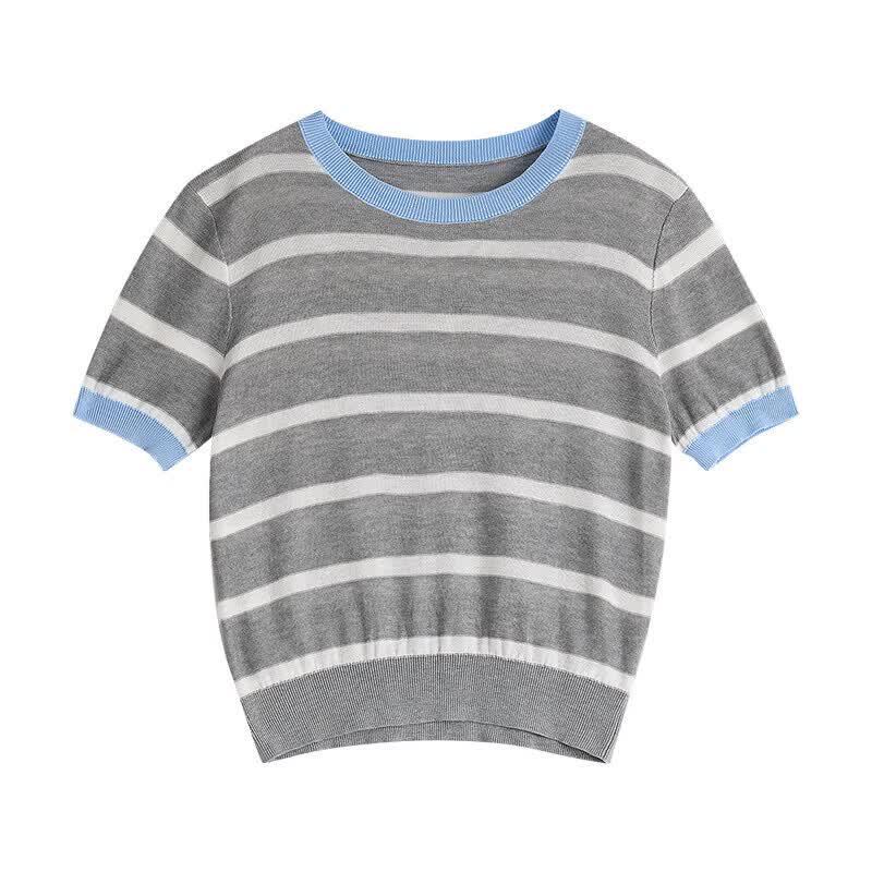 Chuyu Women's Lyocell Retro Stripe Short-Sleeve Knit Top