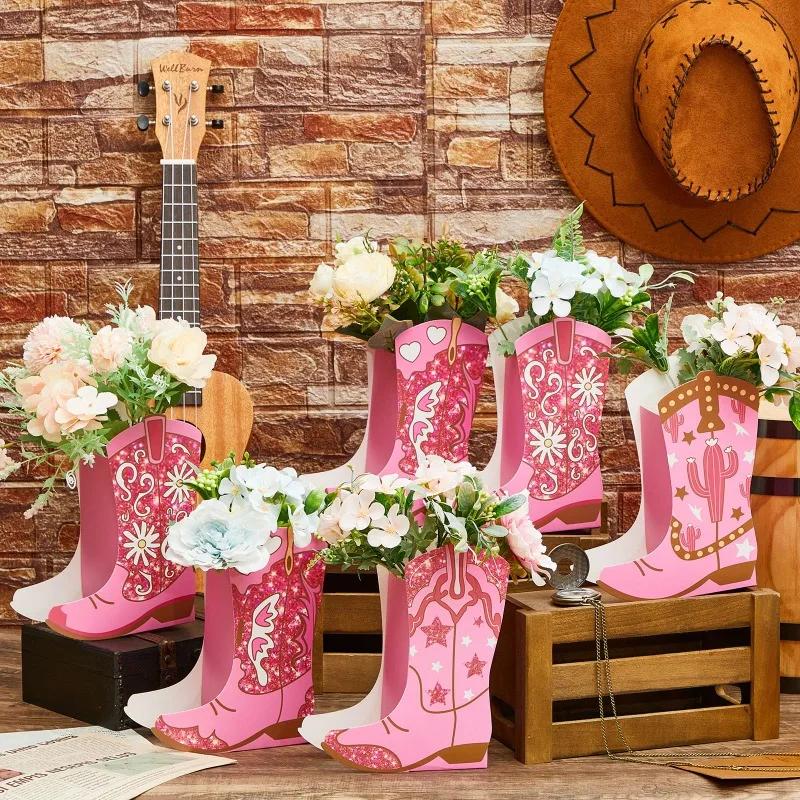 Latests Models Western Cowgirl Boots Flower Boxes Centerpiece Gift Box Shape Party Decoration Rodeo Table Decor Boot Vase