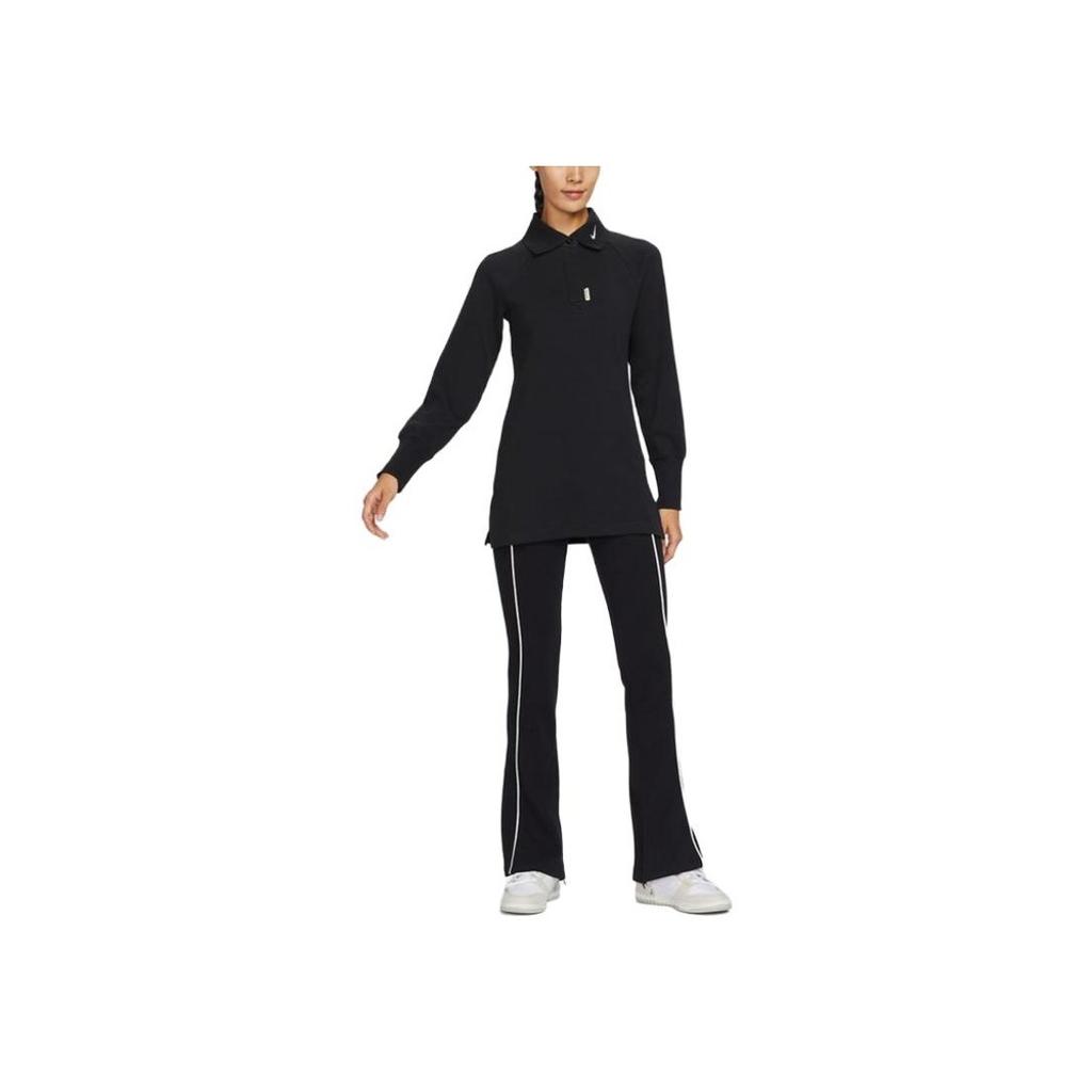 Nike Embroidered Split-Joint Mid-Length Casual Knit Long Sleeve T-Shirt Women Tops Black FB8801-010