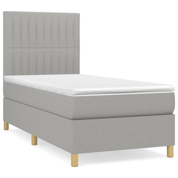 3142473 vidaXL Lit à sommier tapissier avec matelas Gris clair 100x200cm Tissu