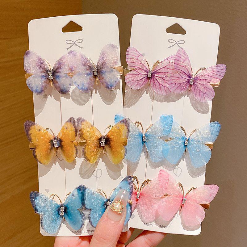 6Pcs/Set Mini Simulation Butterfly Barrettes Hairpin Non-Slip Colorful Gradient Side Bangs Duckbill Clips For Baby Teen Girls