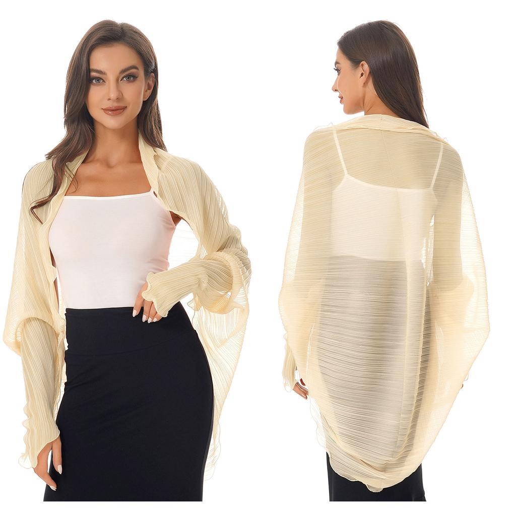 Womens Summer Chiffon Shawl Casual Long Sleeve Sun Protection Tops Open Front Shawl Wraps Scarf Driving Cover Ups Beachwear New