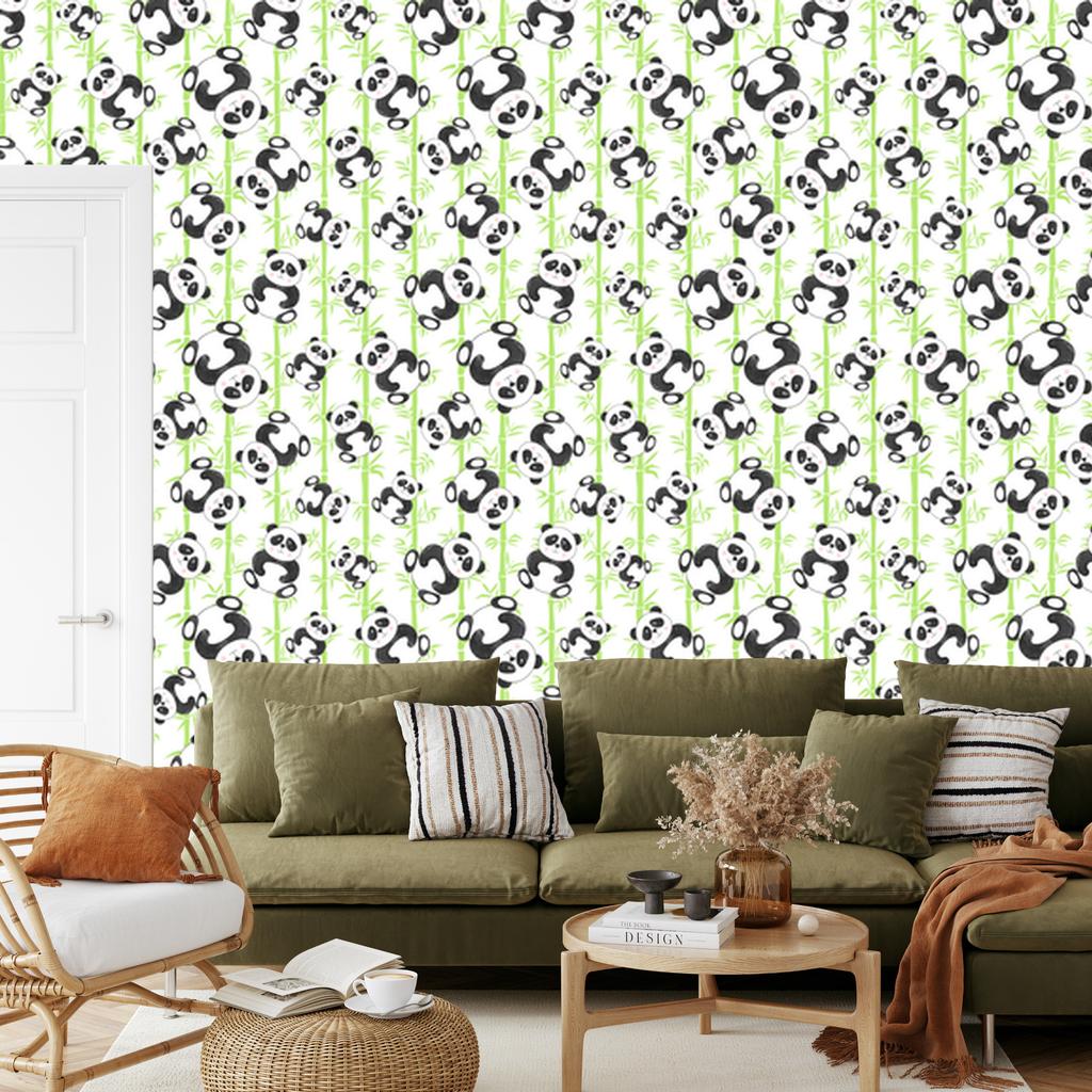 Smiling Panda Bears Wallpaper for Living Room and Bedroom 50x1000