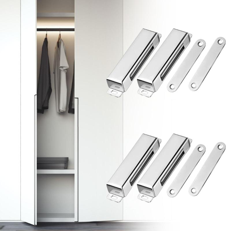 4Pieces Magnetic Door Latches Sturdy Stainless Steel Automatic Shut Mechanism for Cupboard Closet Wardrobe Room Door