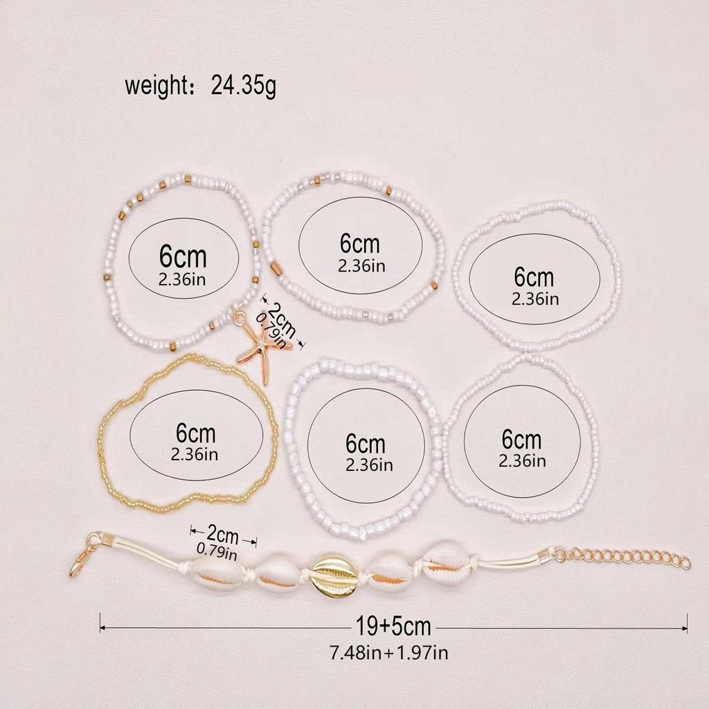 Bohemian Beach Multilayer Metal Starfish Pendant Bracelets For Women Men Trendy Sea Star Rice Beaded Bangles Vacation Jewelry