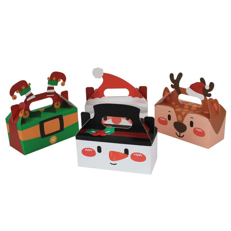 4PCS Foldable Christmas Treat Boxes Mini Cute Santa Cardboard Present Candy Cookie Boxes with Handles Holiday Party Favor