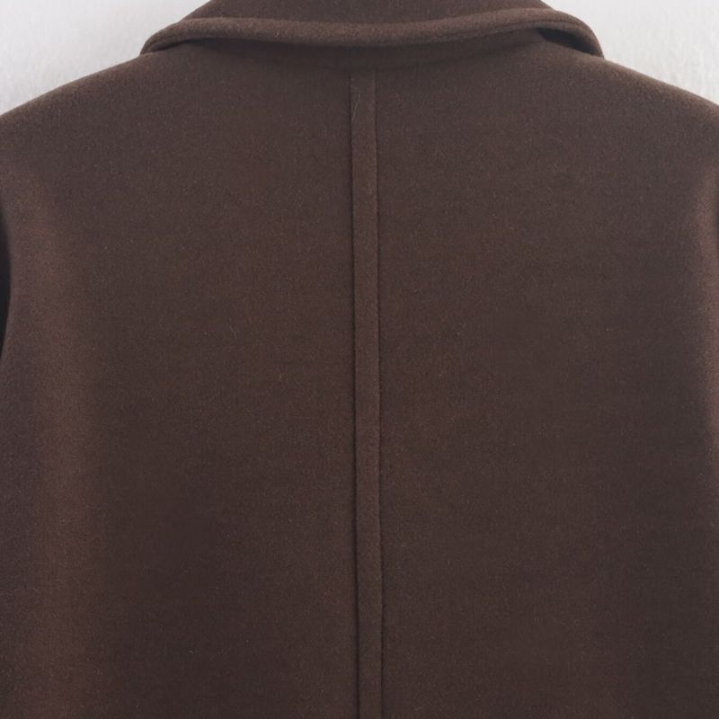 Kaslead New Women clothes Western Style Fashion Simple Woolen Wide Version Long Pocket Decoration Coat