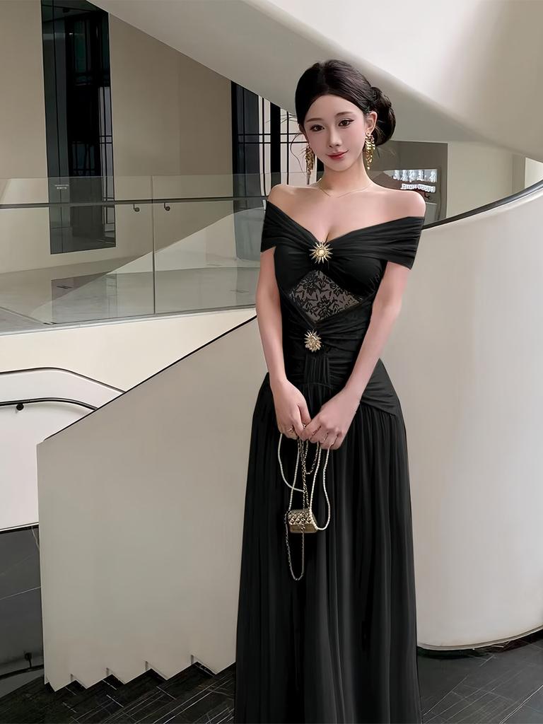 Muse Fan Premium Sexy Tube Top Dress High-end Temperament Waist Shoulder Banquet Dress Long Dress