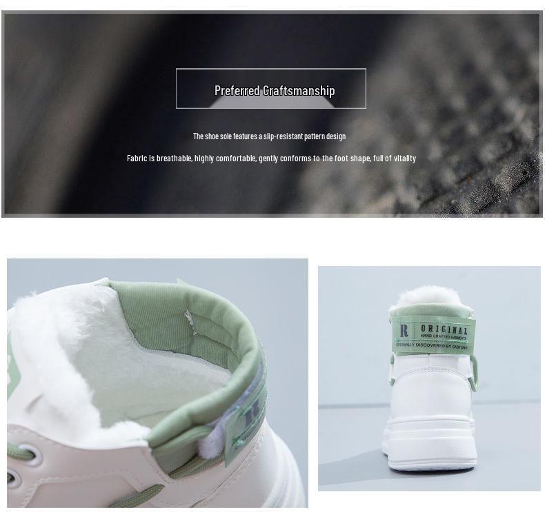 Women's 2023 Ins Trend White Fleece-Lined High-Top Ankle Boots – Warm, Versatile, Cold-Proof Cotton Shoes