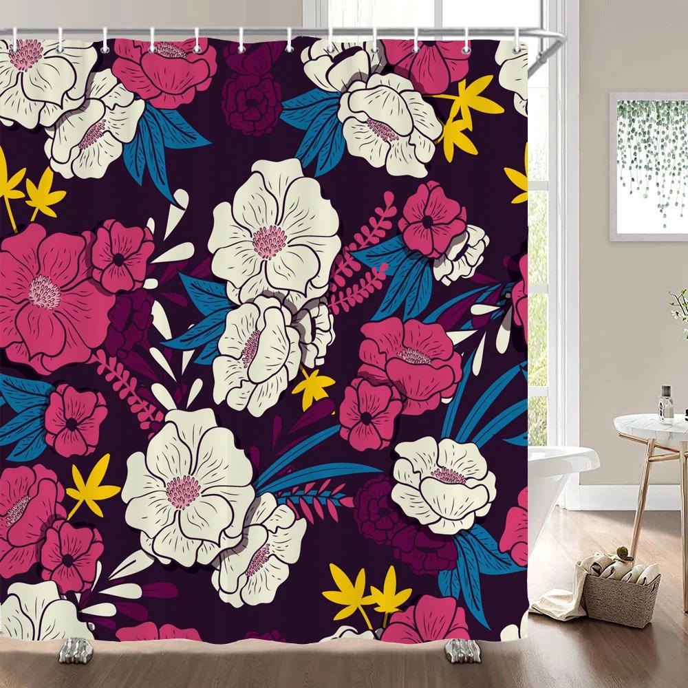 

Скандинавская шторка для душа с цветочным и растительным узором, шторы для ванной, экран для ванны, водонепроницаемая, для декора дома и ванной комнаты, печатная шторка для душа W90xH180cm