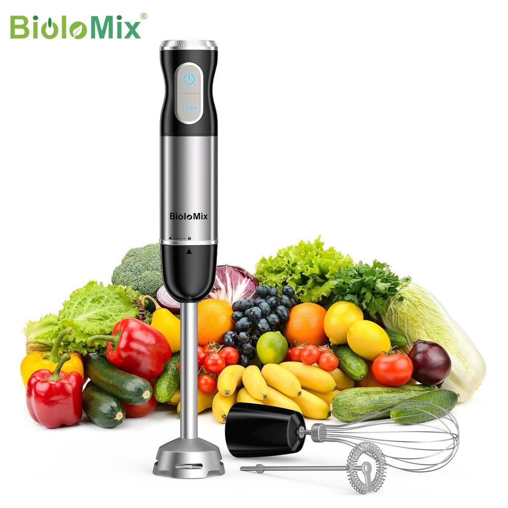 BioloMix HB‑3016 Black 1000W 3‑in‑1 Hand Blender 30‑Speed Turbo Immersion Blender