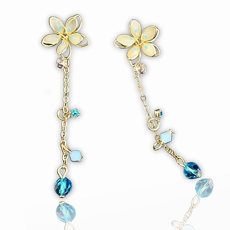 

earrings flower sway resin earrings Compatible with metal allergies dangling earrings blue ladies cute flower (light blue gold)