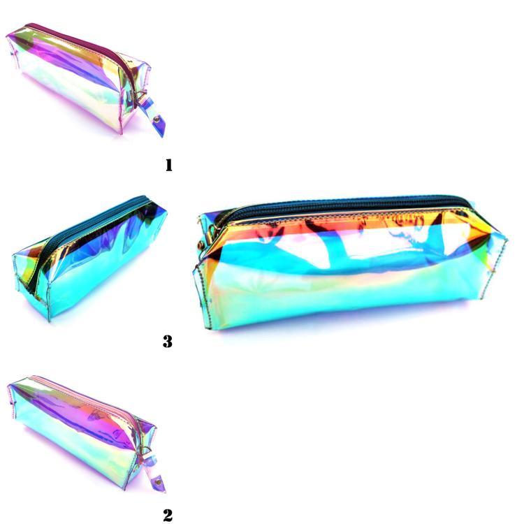Laser Rainbow Transparent Pvc Pencil Case With Zipper Closure For Travel And Office Organization