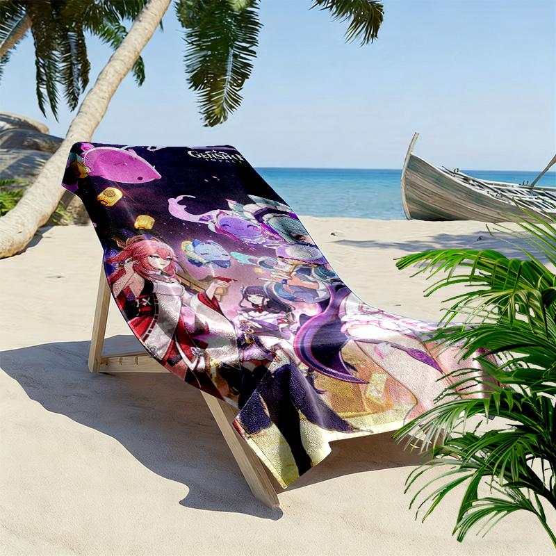 Genshin Impact Poster Print Beach Towel, Large Soft Quick Dry Towel for Beach Camping Swimming
