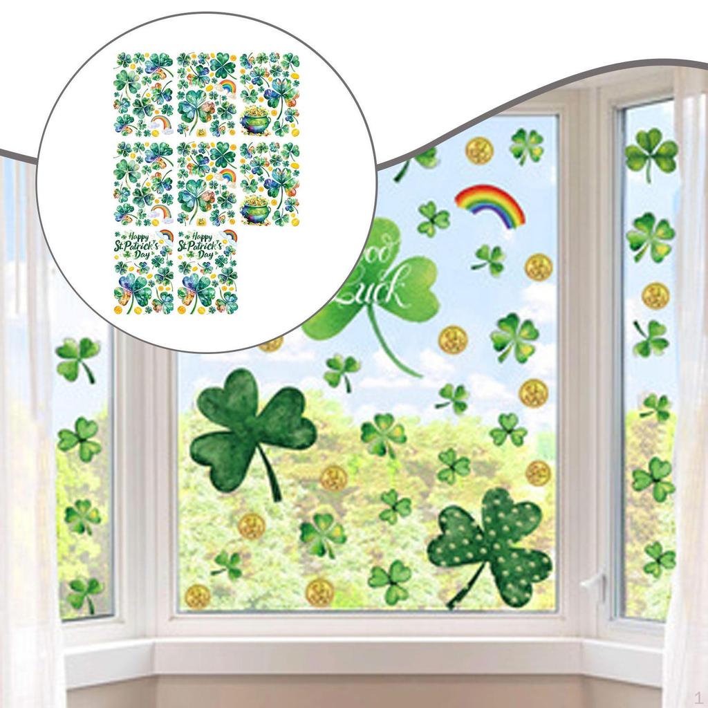 8 Pieces 's Day Window Clings Decals Supplies PVC Removable Ornaments Green for Home Door Bathroom