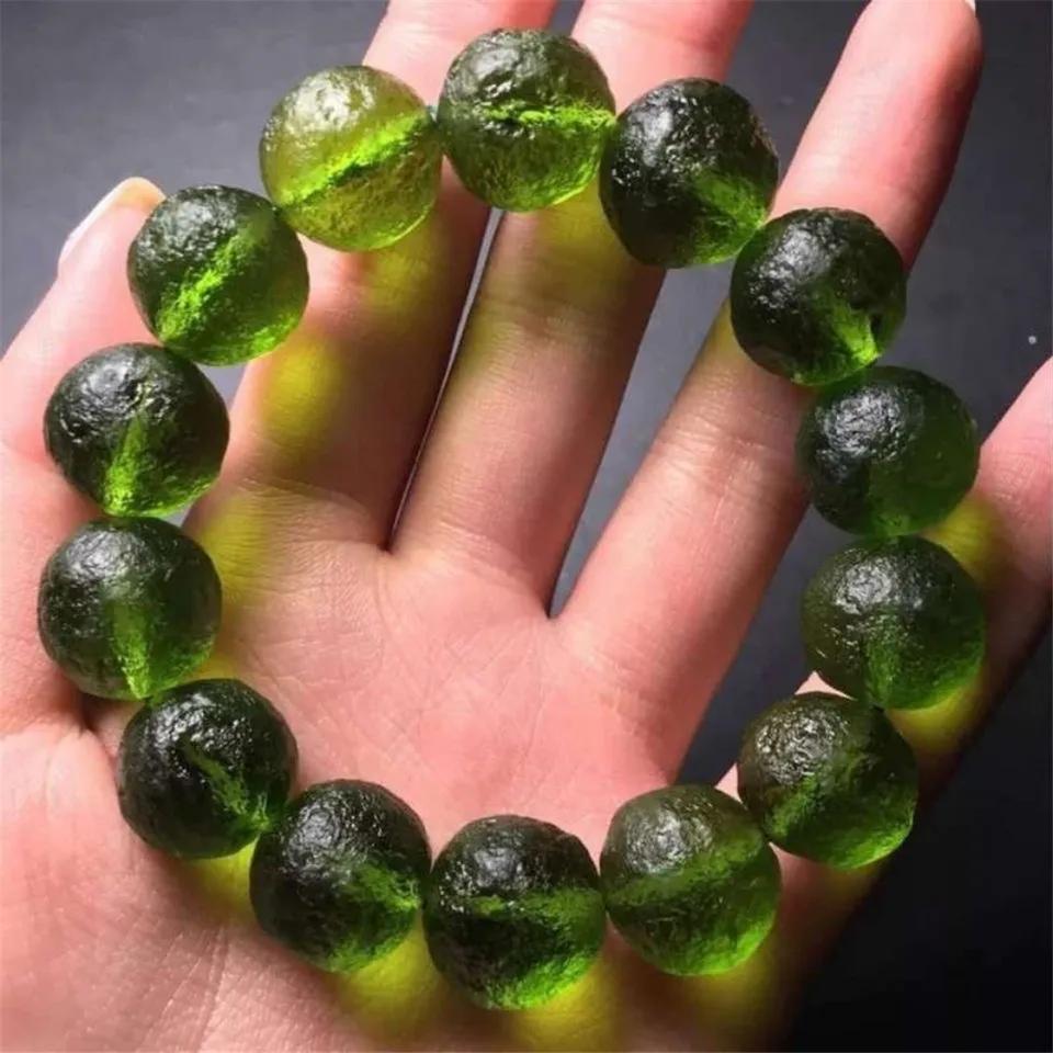 Natürliches Grünes Meteorit Moldavit Wolfram Armband Unisex Geschenk CCGTC Zertifizierte Kristallstein Perlen 8-12mm