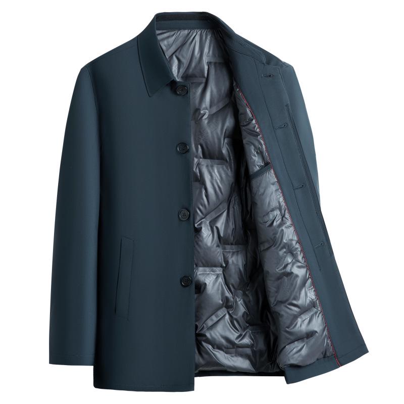 Men's Duck Down Lapel Jacket: Business Casual Warm Coat for Middle-Aged & Elderly