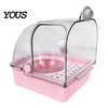 Bird Cage Accessory Feeder with Bowl, Transparent Parrot Bathtub Food Container, Anti-splash No Mess Shower Box for Parakeet Cockatiels Lovebirds