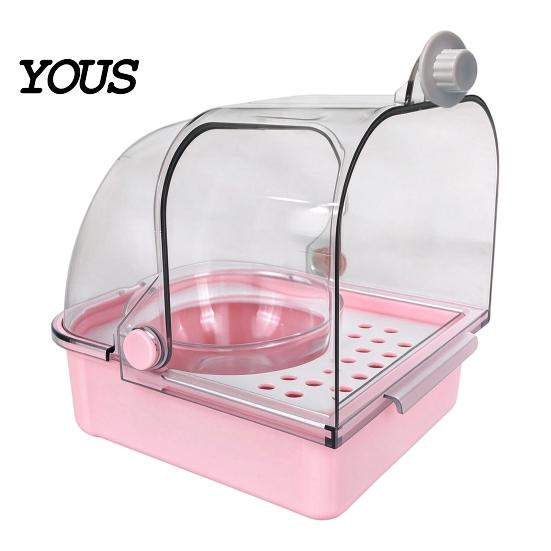 Bird Cage Accessory Feeder with Bowl, Transparent Parrot Bathtub Food Container, Anti-splash No Mess Shower Box for Parakeet Cockatiels Lovebirds