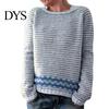 Women Jumper Winter Knitted Crew Neck Long Sleeve Color Comfortable Block Loose Fit Sweater Breathable Warm Pullover Knitwear