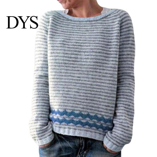 Women Jumper Winter Knitted Crew Neck Long Sleeve Color Comfortable Block Loose Fit Sweater Breathable Warm Pullover Knitwear