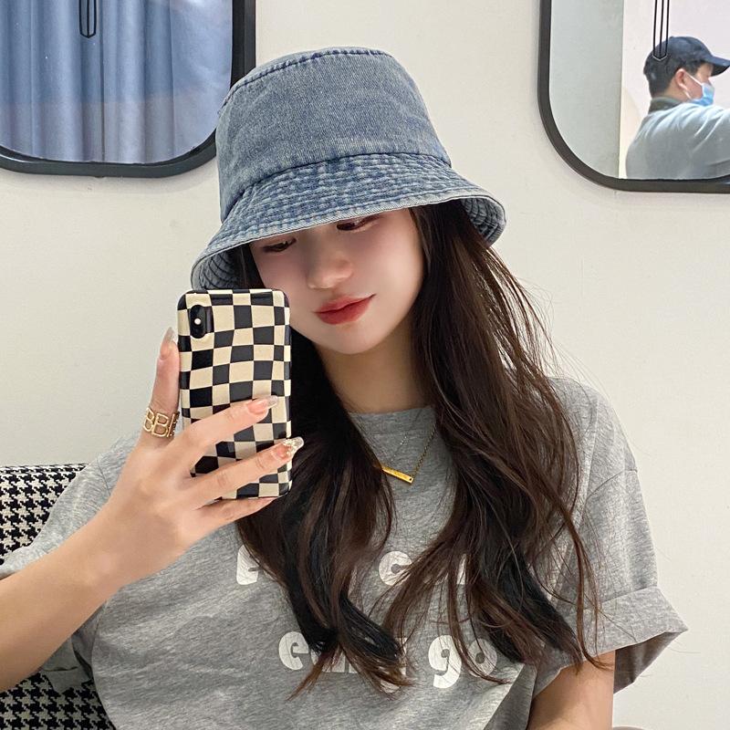 Retro Denim Bucket Hat for Women Solid Color Foldable Fisherman Cap Summer Outdoor Wide Brim Panama Sun Hats Gorras