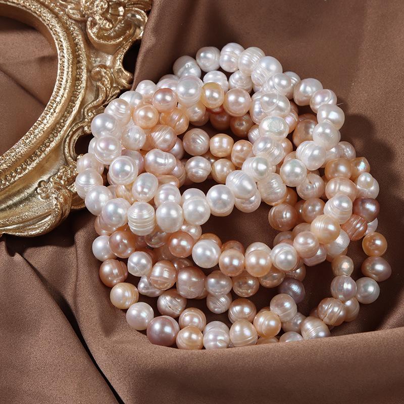 Elegante Natürliche Süßwasserperlenarmbänder für Damen Weißes Barockperlen-Charm Elastisches Armband Feiner Schmuck Hochzeitsparty 8-9mm