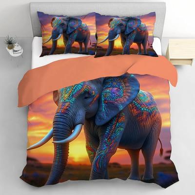 Tier Elefant 3D Druckmuster 2-teiliges Bettwäscheset mit Kissenbezug Ganzjahres-Steppdecke Bettbezug mit Reißverschluss für Kinder Erwachsene