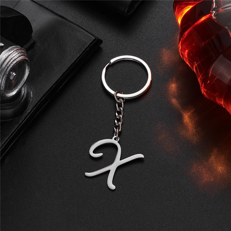 Fashion DIY A-Z Initials Metal Keychains Holder Pendent Key Chain Women Car Key Ring Simple Letter Name Keyrings Party Gift