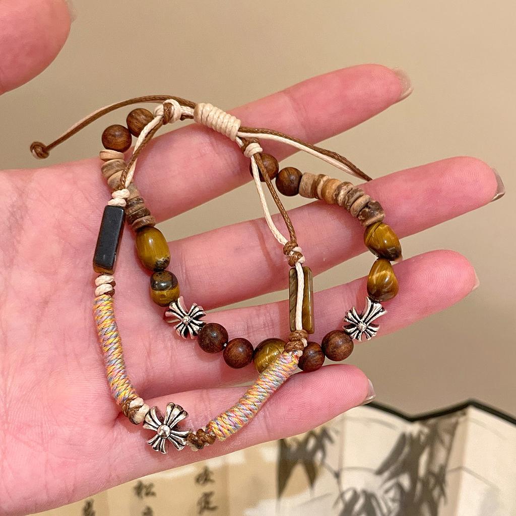 Vintage Maillard style geometric zircon tiger's eye stone beaded bracelet bracelet personalized jewelry