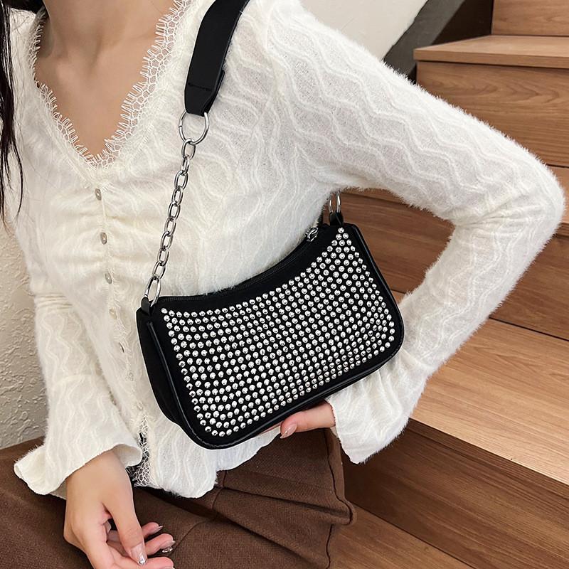 Chic Diamond-studded Shoulder Bag Trendy Spring 2024 Fashion Street Style