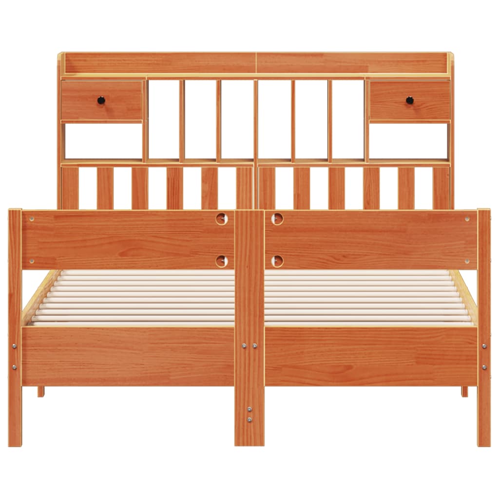 Solid Wood Bed with Shelf Without Mattress Wax Brown 135 x 190 cm