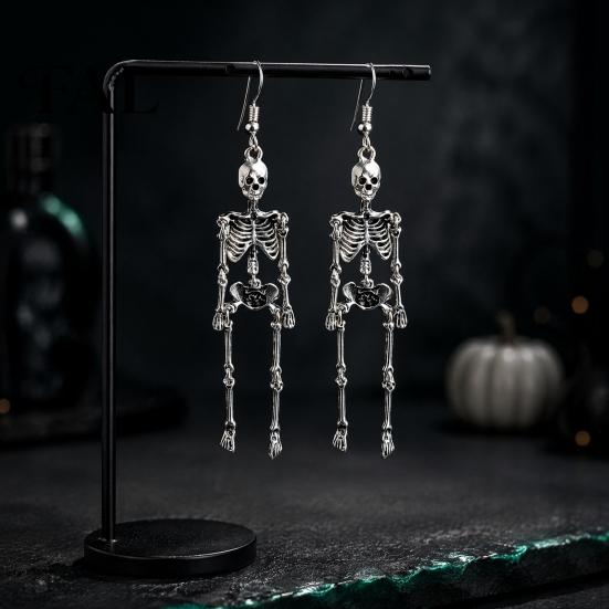 Unique Costume Earrings 1 Pair Halloween Earrings, Spooky Gothic Skeleton Dangle Cool Punk Drop Skull Articulated Jewelry for Women Humanoid Pendant