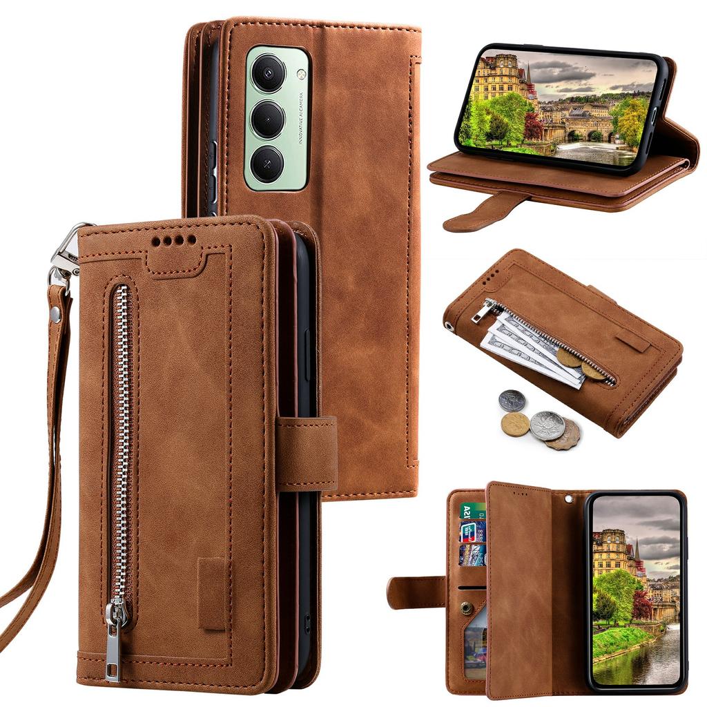 For Xiaomi Redmi 15 5G (Global) (169mm) Case 9 Card Slots Zipper Wallet PU Leather Phone Cover with Wrist Strap