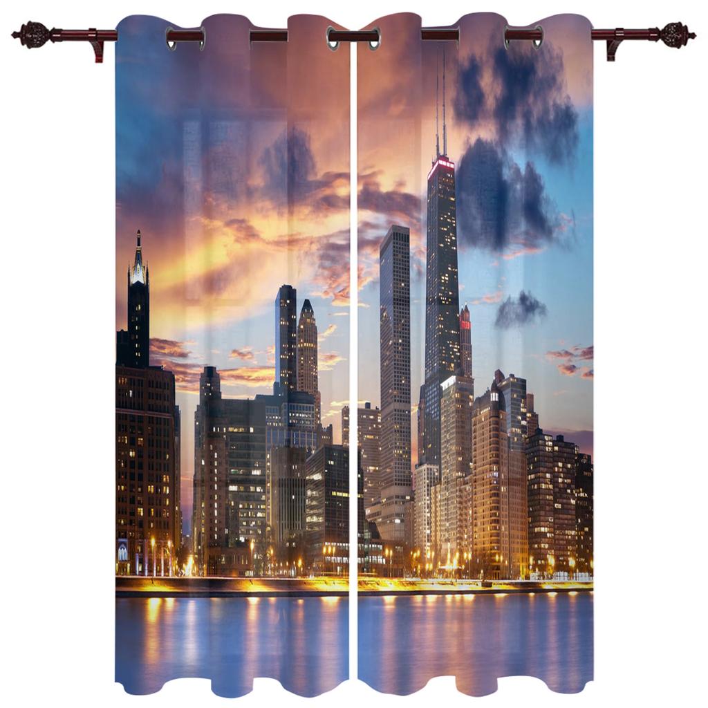 Night Panorama City Luxury Home Curtains Modern Home Supplies Living Room Bedroom Custom Curtains