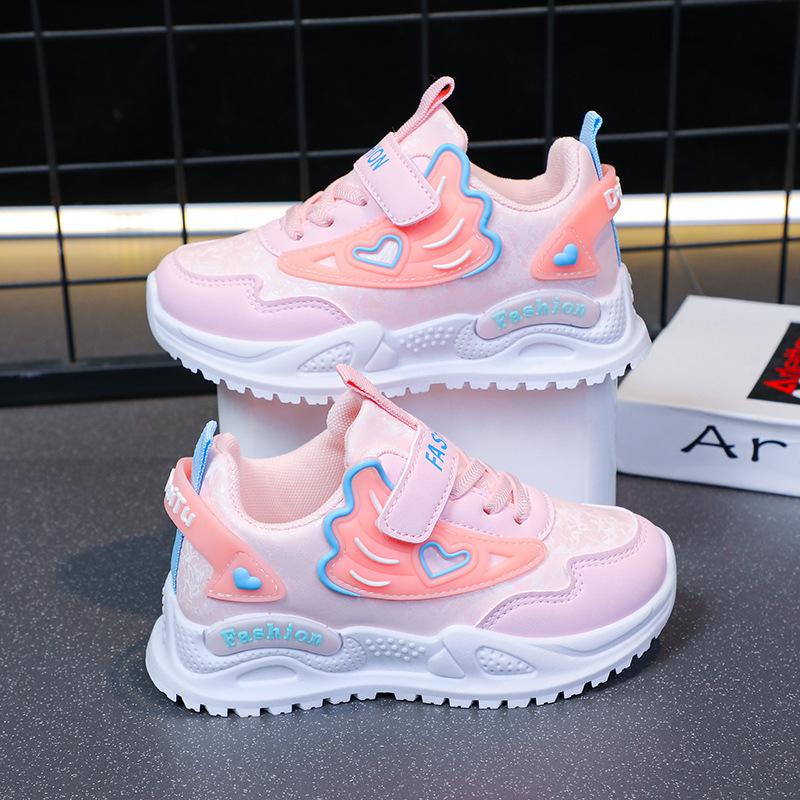 

Girls Non Slip Athletic Shoes Leather Lightweight Casual Running Sneakers for Big Kids Breathable School Shoes size 26 розовый