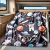 Space Adventure With Astronauts And Planets Blanketcustomizable With Your Namecomfortable And Stylish Perfect For Travel Beds Chairs Offices Sofas