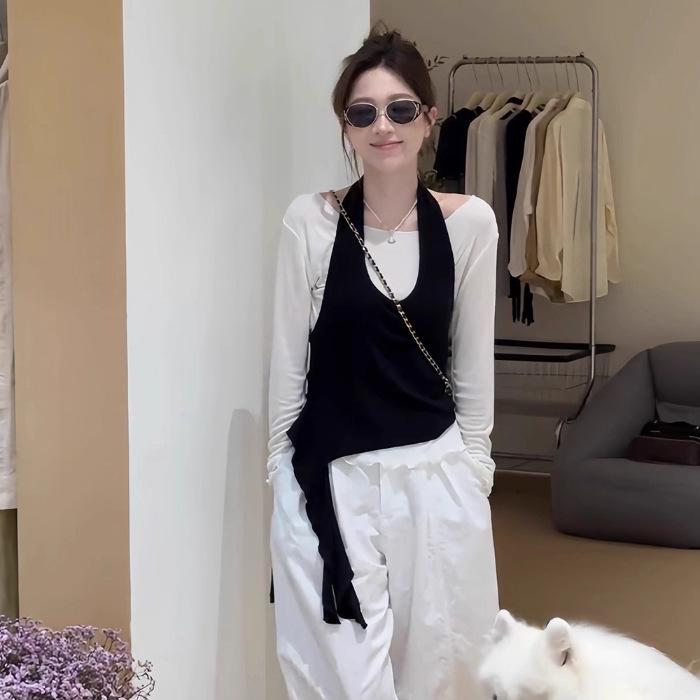 Plus Size Korean Halterneck Camisole Set: Autumn/Winter Slimming Two-Piece Extra Large