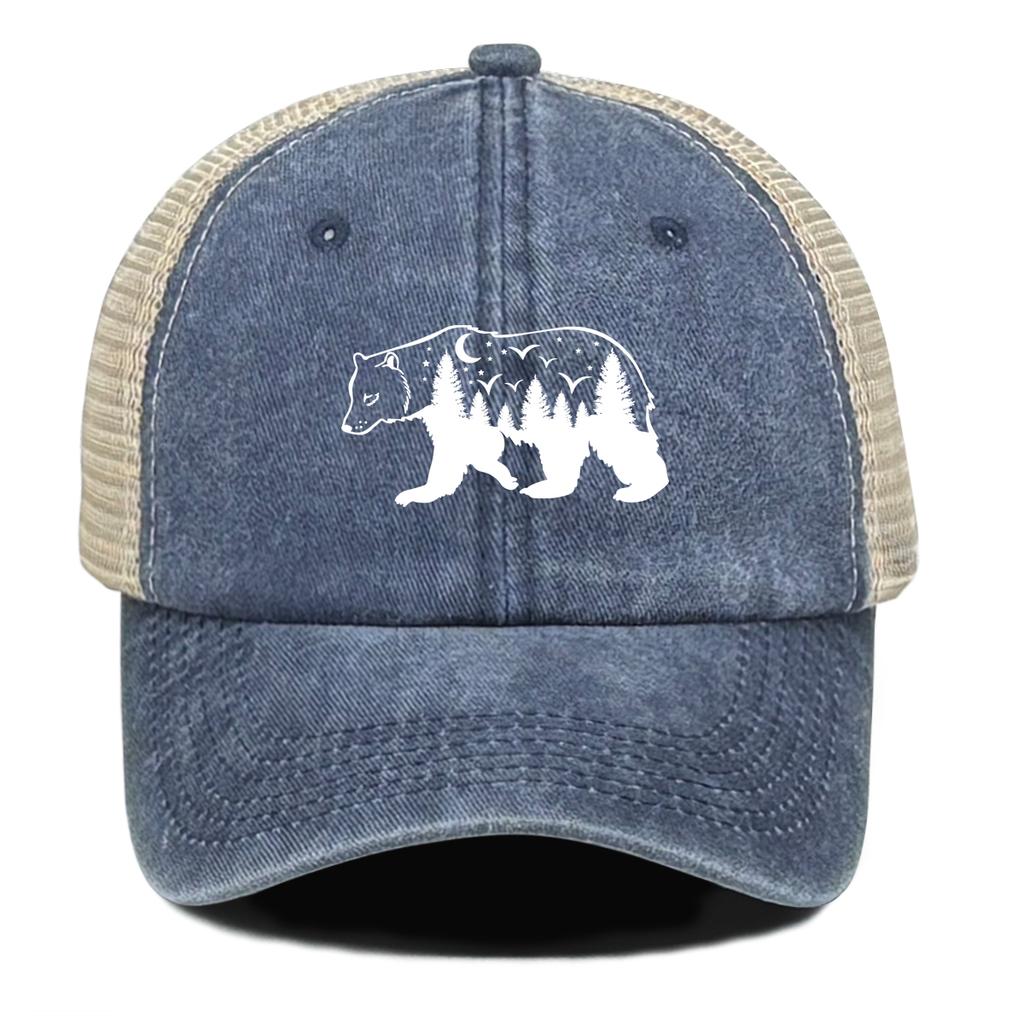 White Forest Bear Mesh Cap Adjustable Baseball Cap Hat For Woman Distressed Simple Snapback Trucker Hat Ideal Choice For Gifts