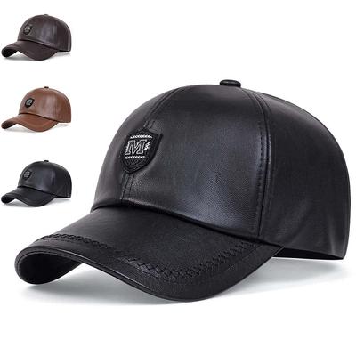 Unisex M Label Leather Baseball Caps Adjustable Casual Hats Spring and Autumn Outdoor Sunscreen Hat