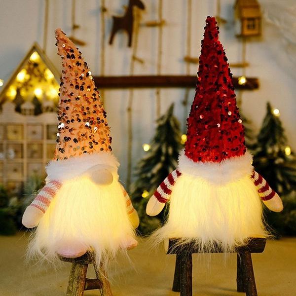 Christmas Ornaments with Lights Glowing Faceless Old Man Rudolph Doll Dwarf Goblin Doll Xmas Celebration Decoration