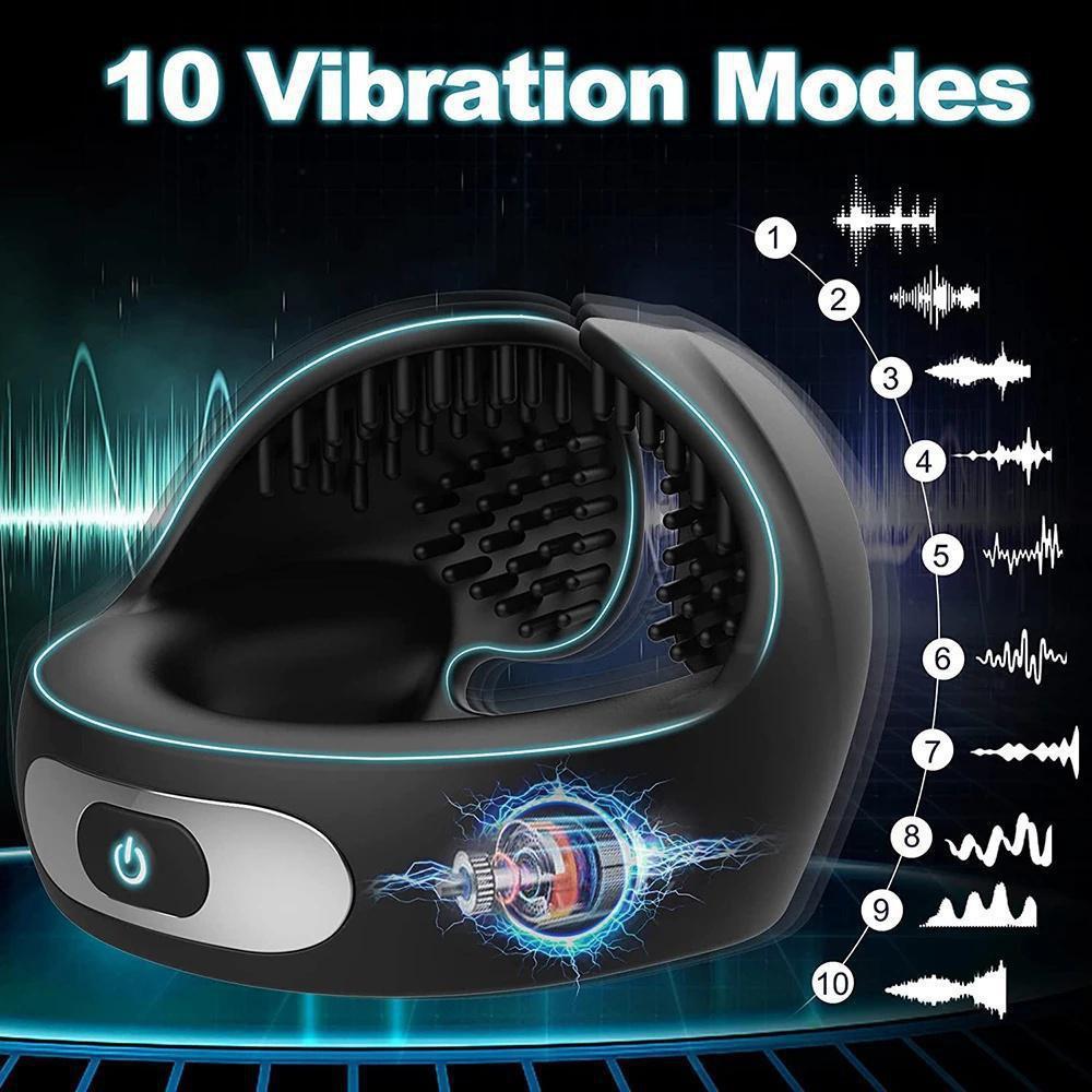 Vibrating Penis Ring with 2 Motors, Stretchable Silicone Cock Ring with 10 Vibration Modes for Penis Testicles Stimulation,Sex Toy for Men