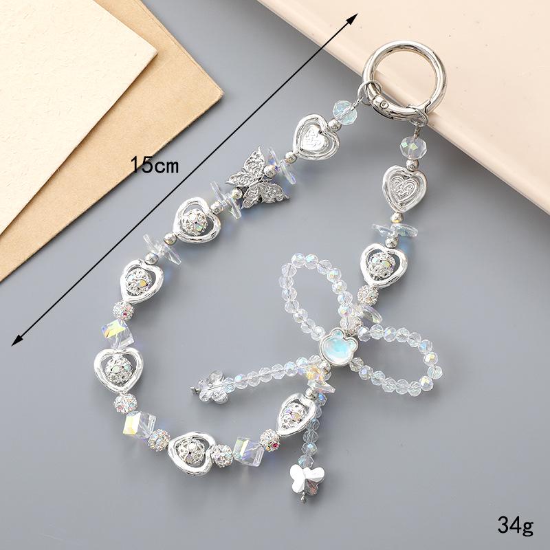 New Pearl Bow Beaded Pendant Phone Case Charm Wrist Strap Lanyard