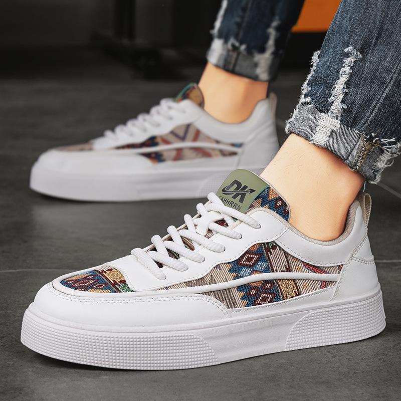 Men'S Daily Casual Color Matching Low-Top Sports Men'S Shoes Leather Splicing Cloth Surface Breathable Board Shoes