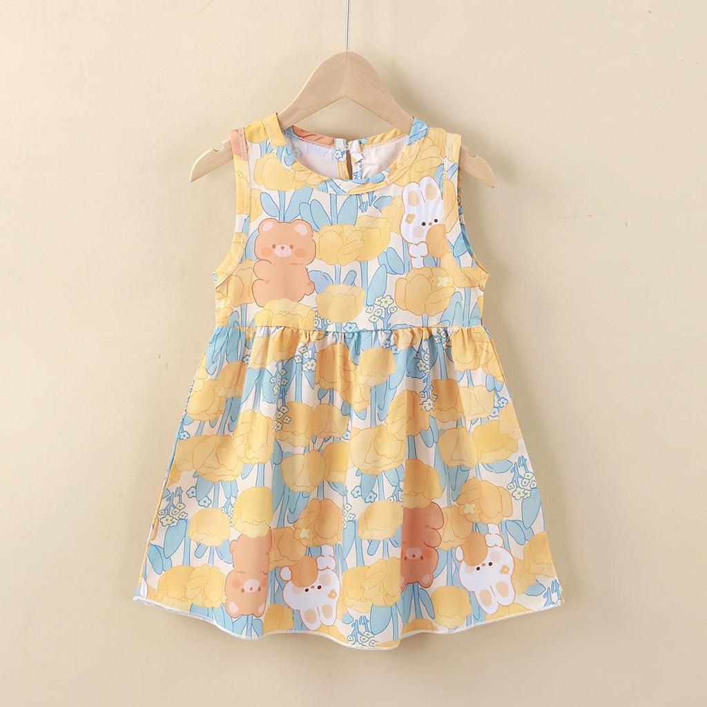 New Summer Sleeveless Princess Dress for Girls: Cotton & Rayon, Korean Style for Big and Middle Kids