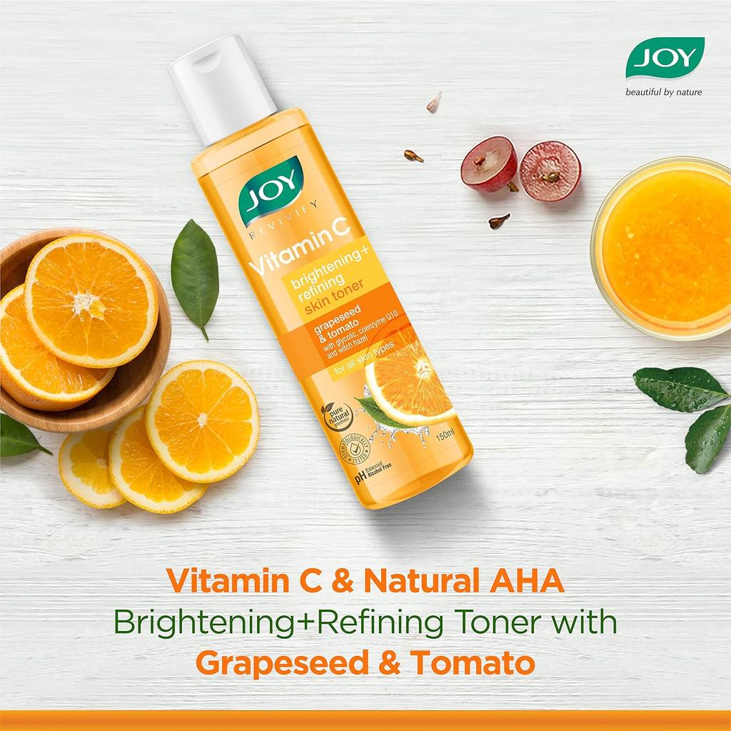 JOY Alcohol Free Vitamin C Face Toner 150ml Pack for Glowing Hydrated Skin with Hyaluronic Acid