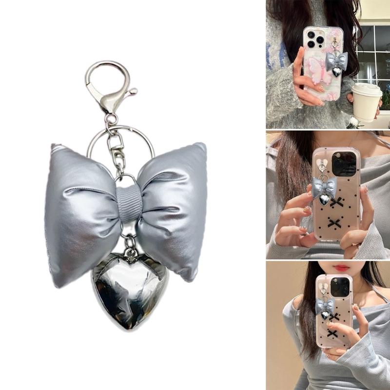 Bowknot Heart Star Charm Keychains Sweet Cute Pendant Hanging Ornament Keyring Backpack Decoration for Women Girls
