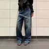 Jeans retro americanos lavados con bigotes de gato viejos para hombre y mujer, nuevos, holgados, de diseño recto, pantalones ins